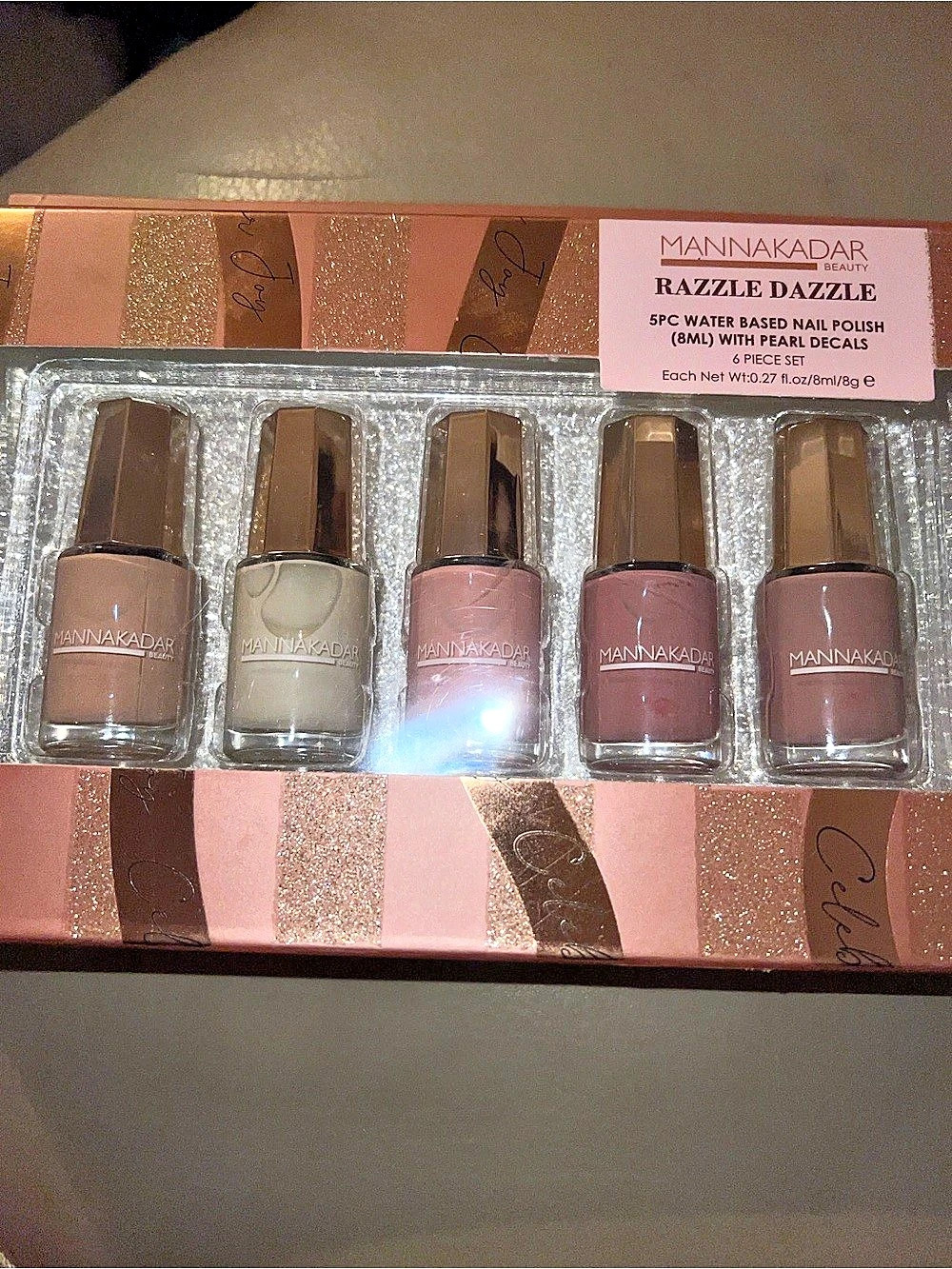 Mannakadar Razzle Dazzle Nail Polish Set in Pink & Neutral NWT